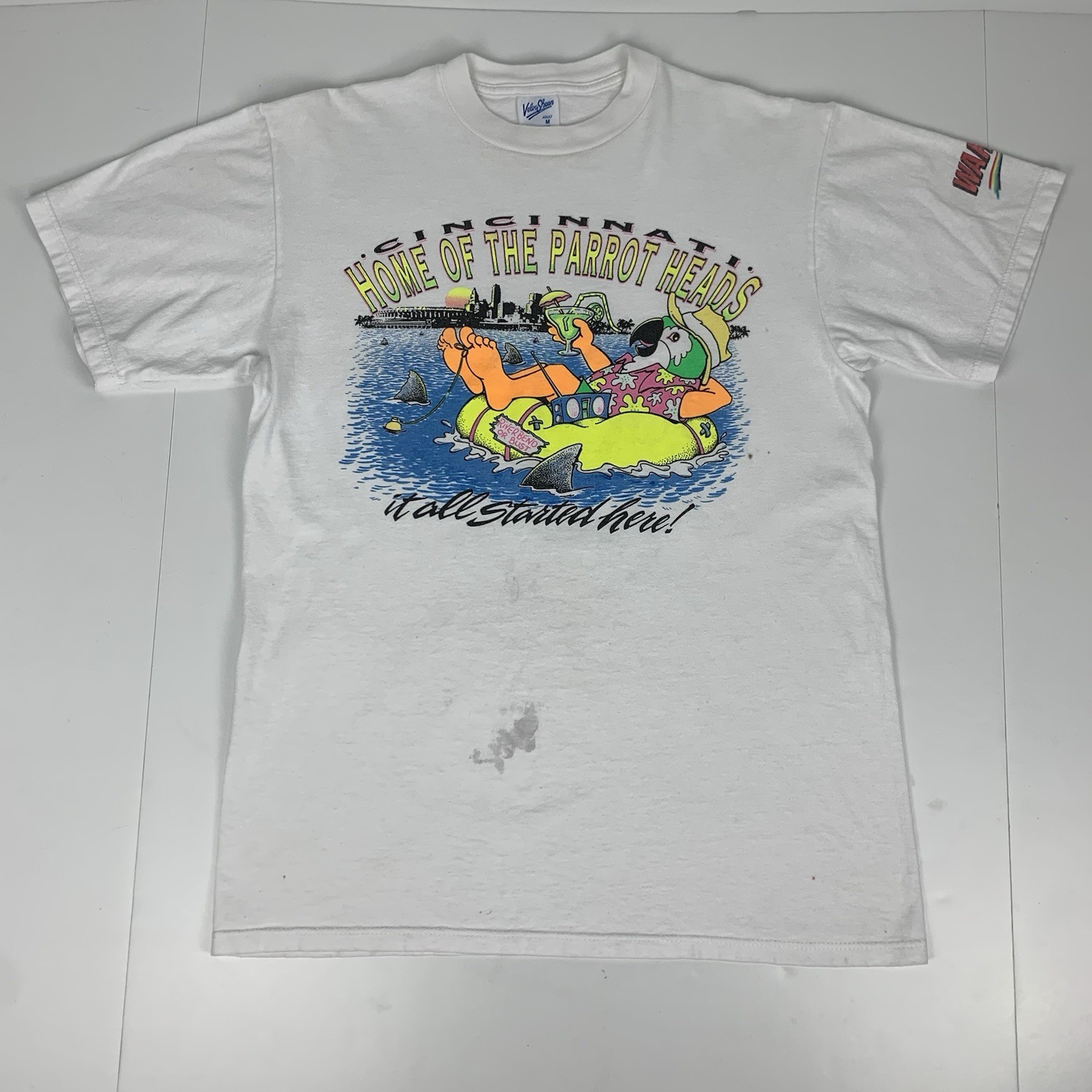Vintage Cincinnati Parrot Heads T-Shirt Jimmy Buffett Warm 98 Radio Tee Medium