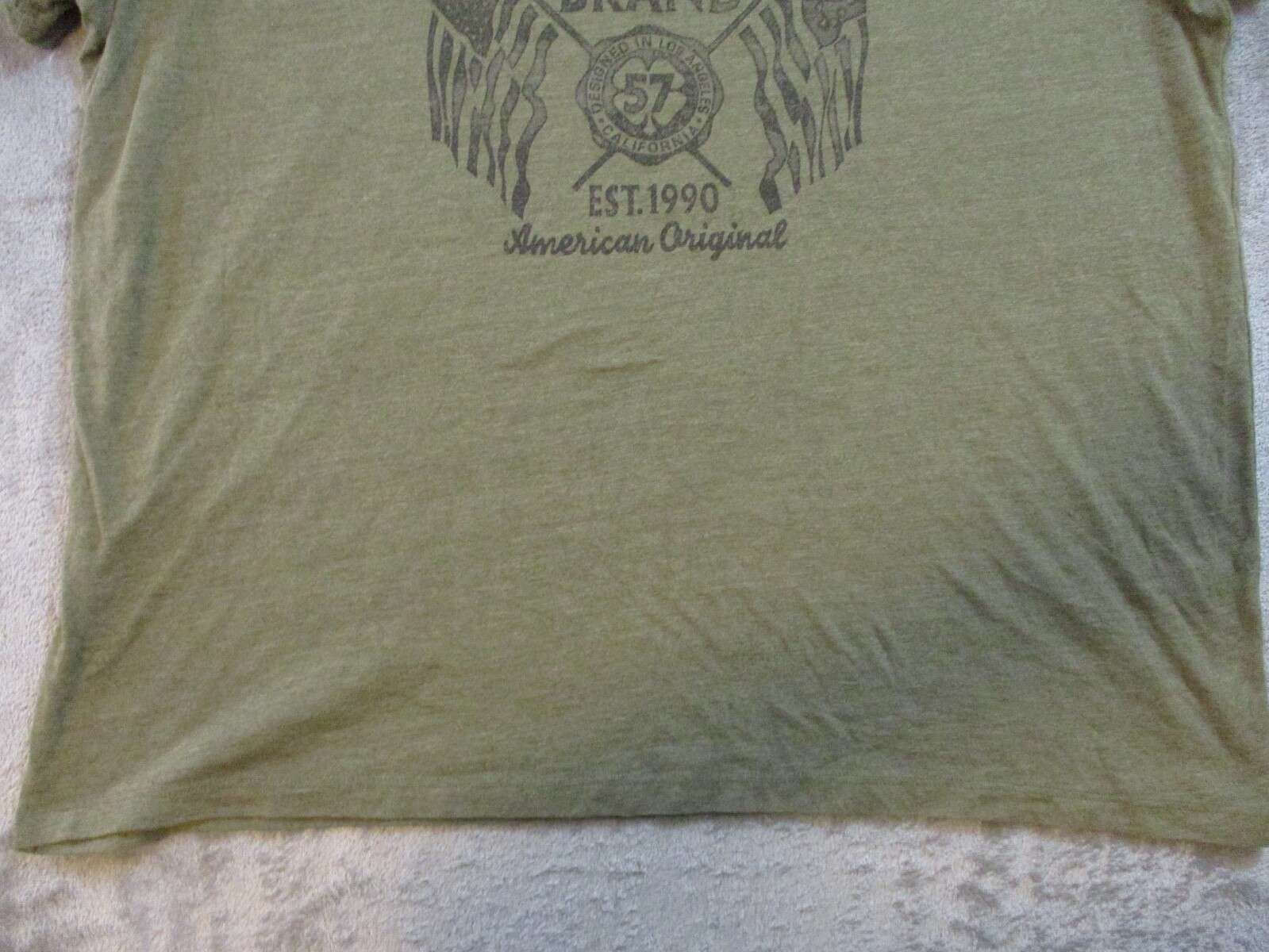 Lucky Brand Shirt Mens XXL Green Black Olive Drab Military USA American Flag gallery