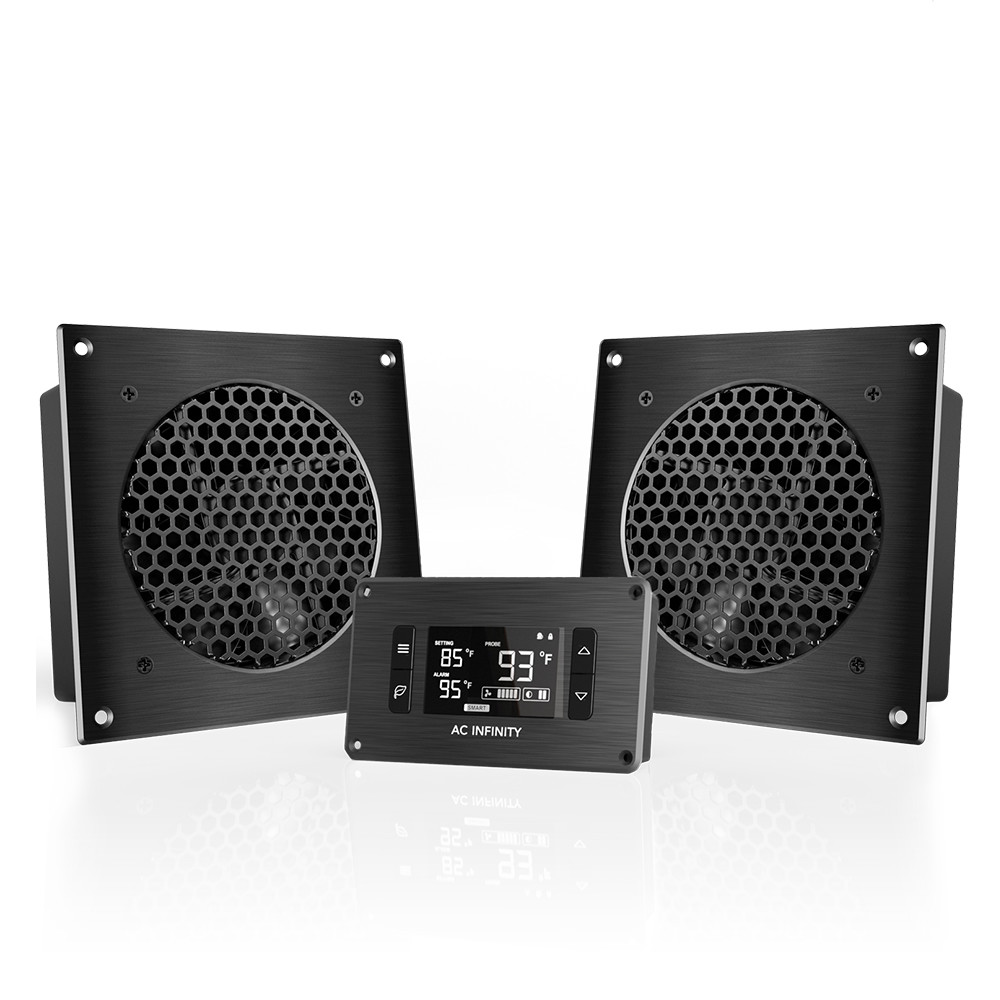 AIRPLATE T8, Dual-Fan Cooling System 6″ with Thermostat, Home Theater AV Cabinet