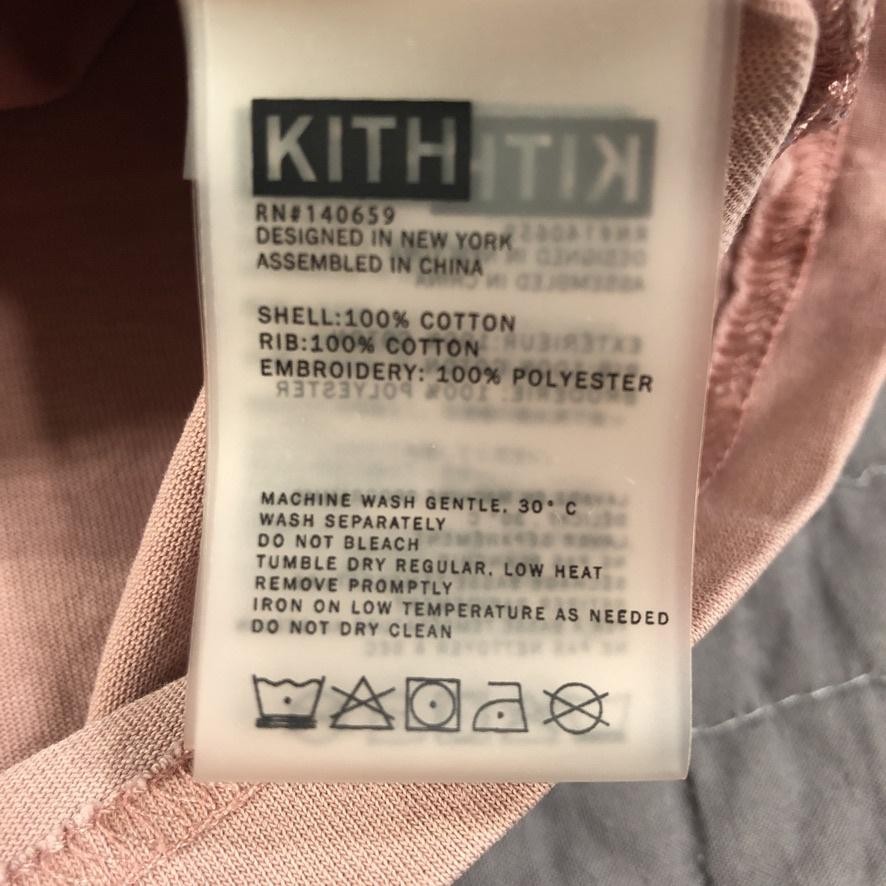 Kith Shirt Men XS Pink Script Logo Embroidered Tee Crewneck Distressed Patina gallery