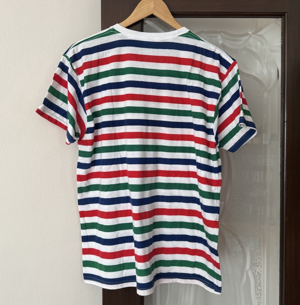 American Apparel Multi Striped Ringer Tee 50 50 Large Made In USA Red Green Blue gallery