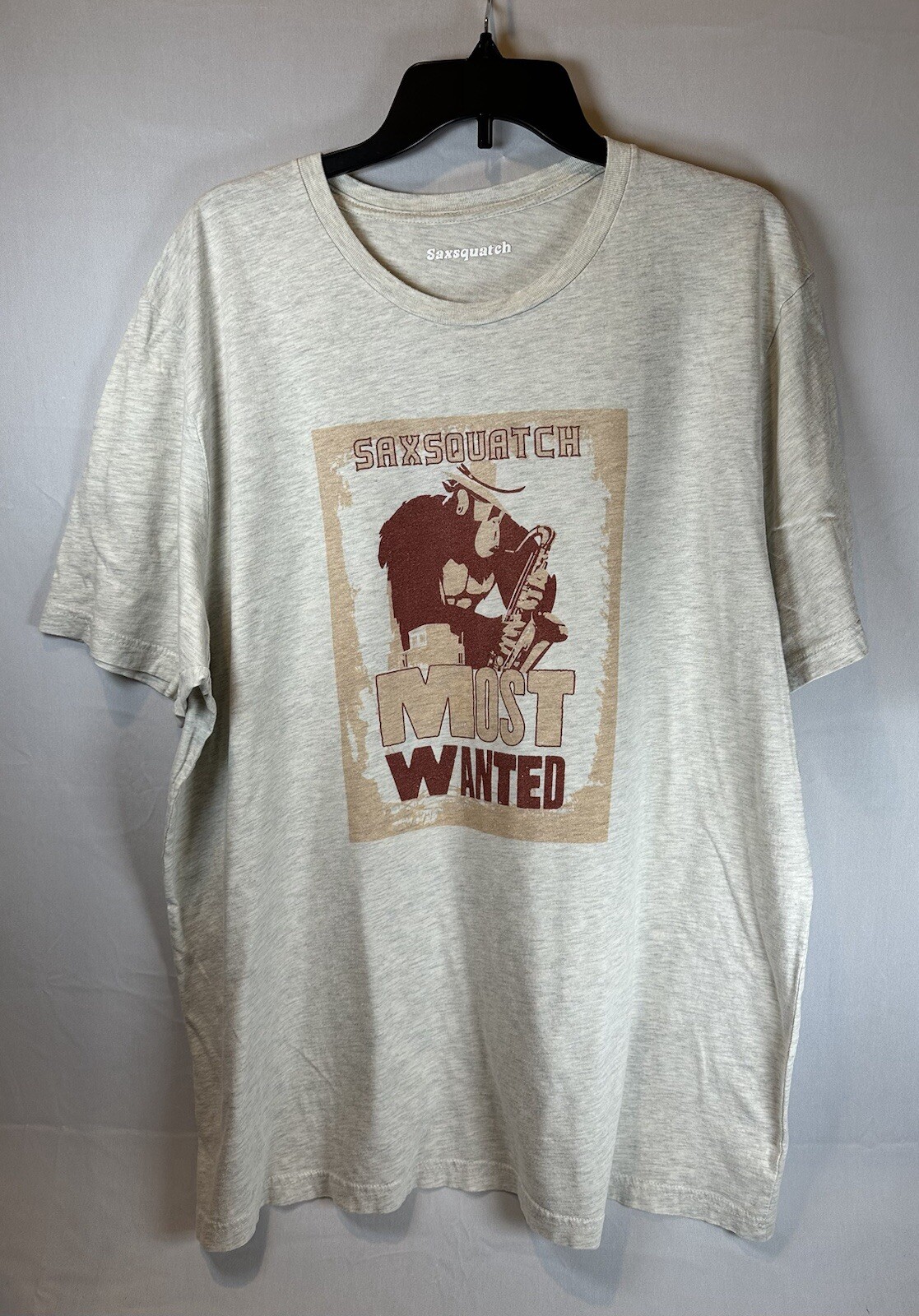 3XL Gray Saxaphone Sasquatch Graphic Saxsquatch Most Wanted T-Shirt gallery