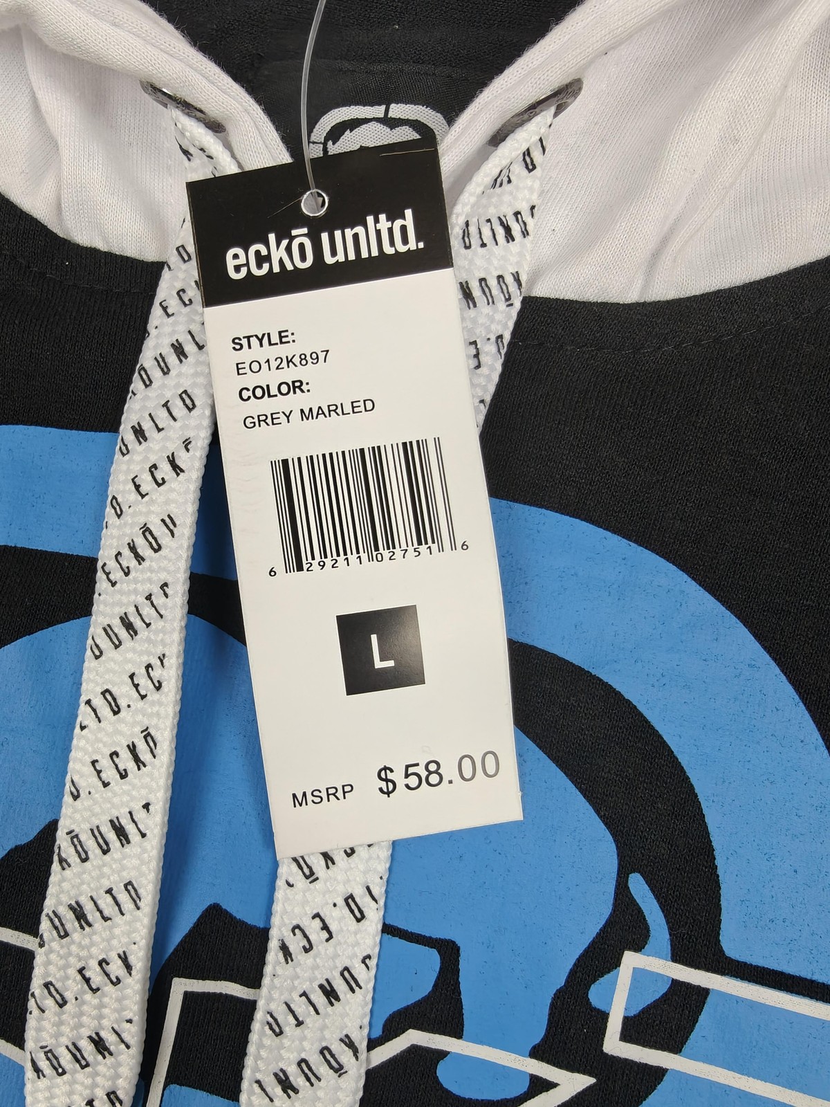 Ecko Unltd Shirt Mens Large Grey Hooded Short Sleeve Kangaroo Pocket E012K897 gallery