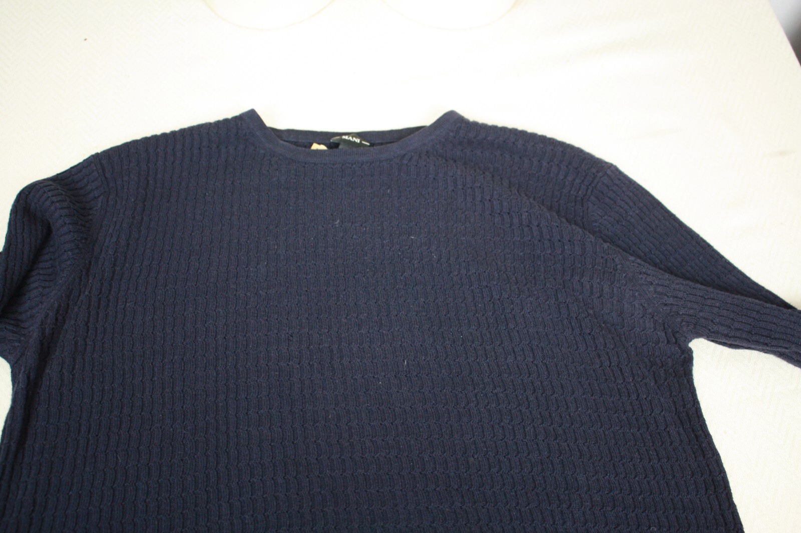 MANI Vintage Mens Black Crew Neck Tee Fine Cable Knit Cotton Rayon Blend Large gallery
