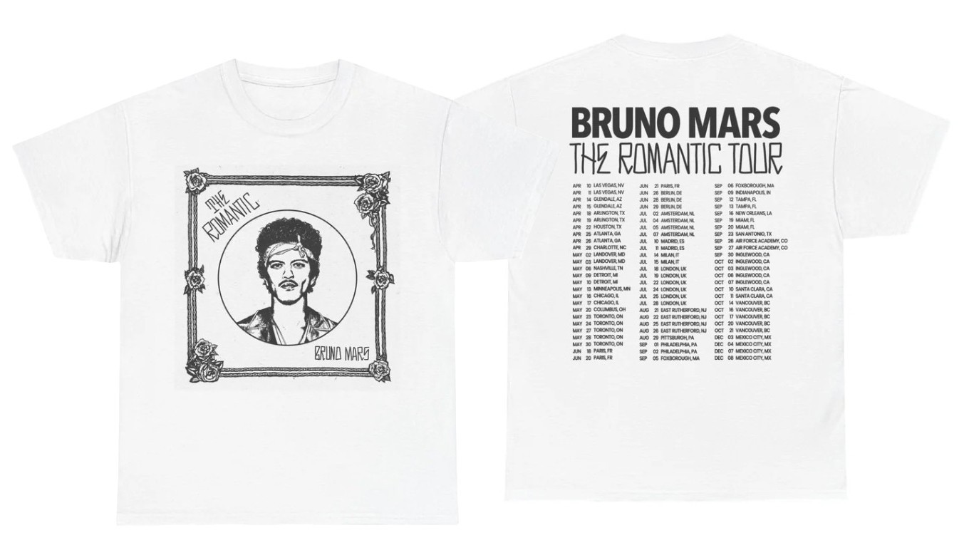 Bruno *Mars Tour Merch – The Romantic Tour Date Tee Size S-5XL