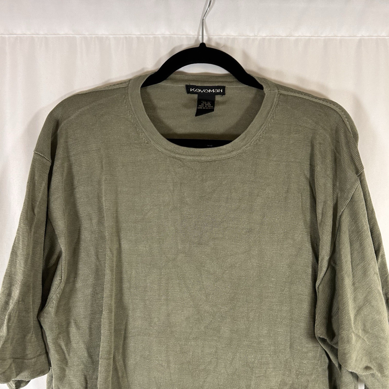 Kevoman 100% Silk Blouse Men's XL Solid Green Knit Short Sleeve Crew Neck gallery