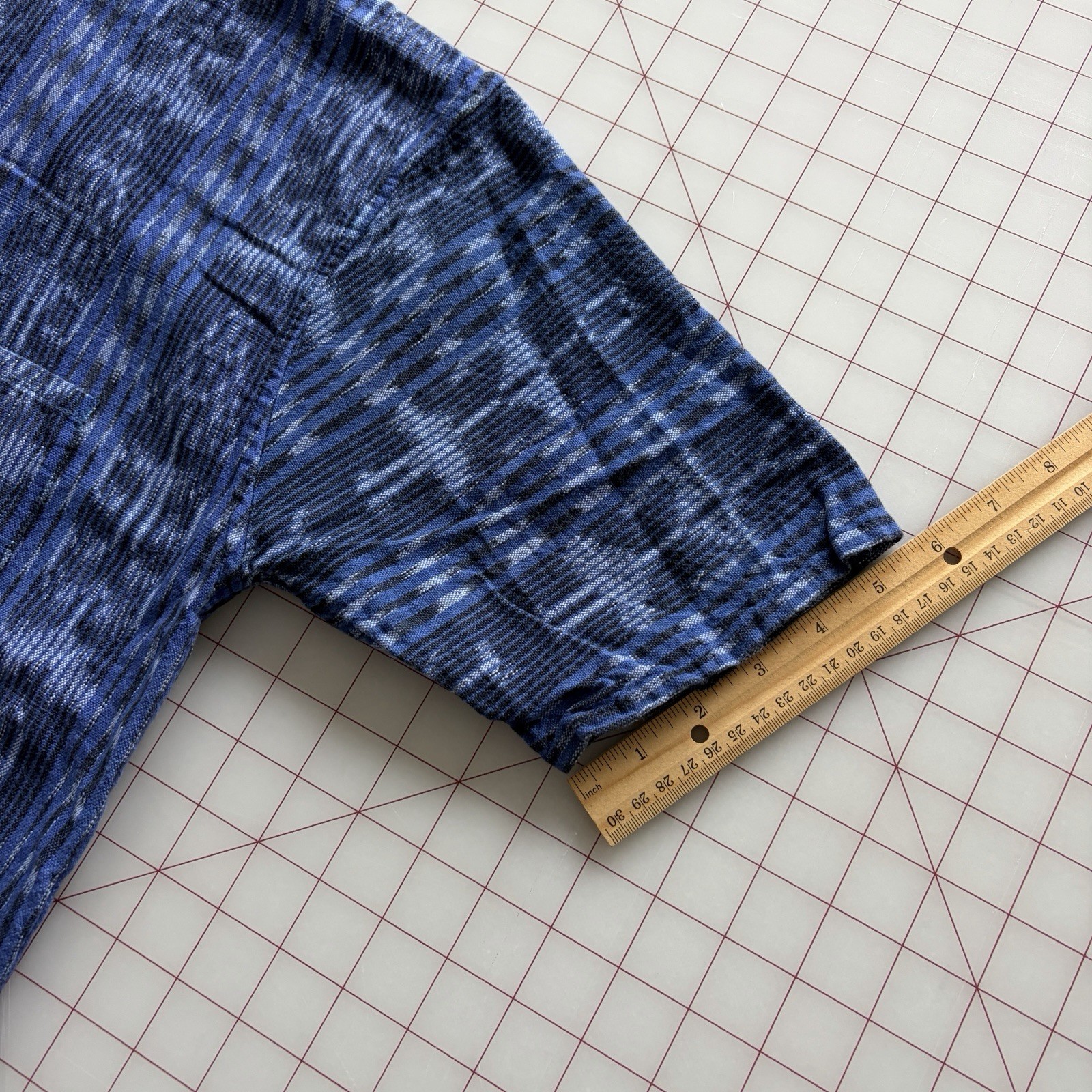 Guatemalan Ikat Collarless Henley Indigo Blue Shirt Men's Medium M Women's Large gallery