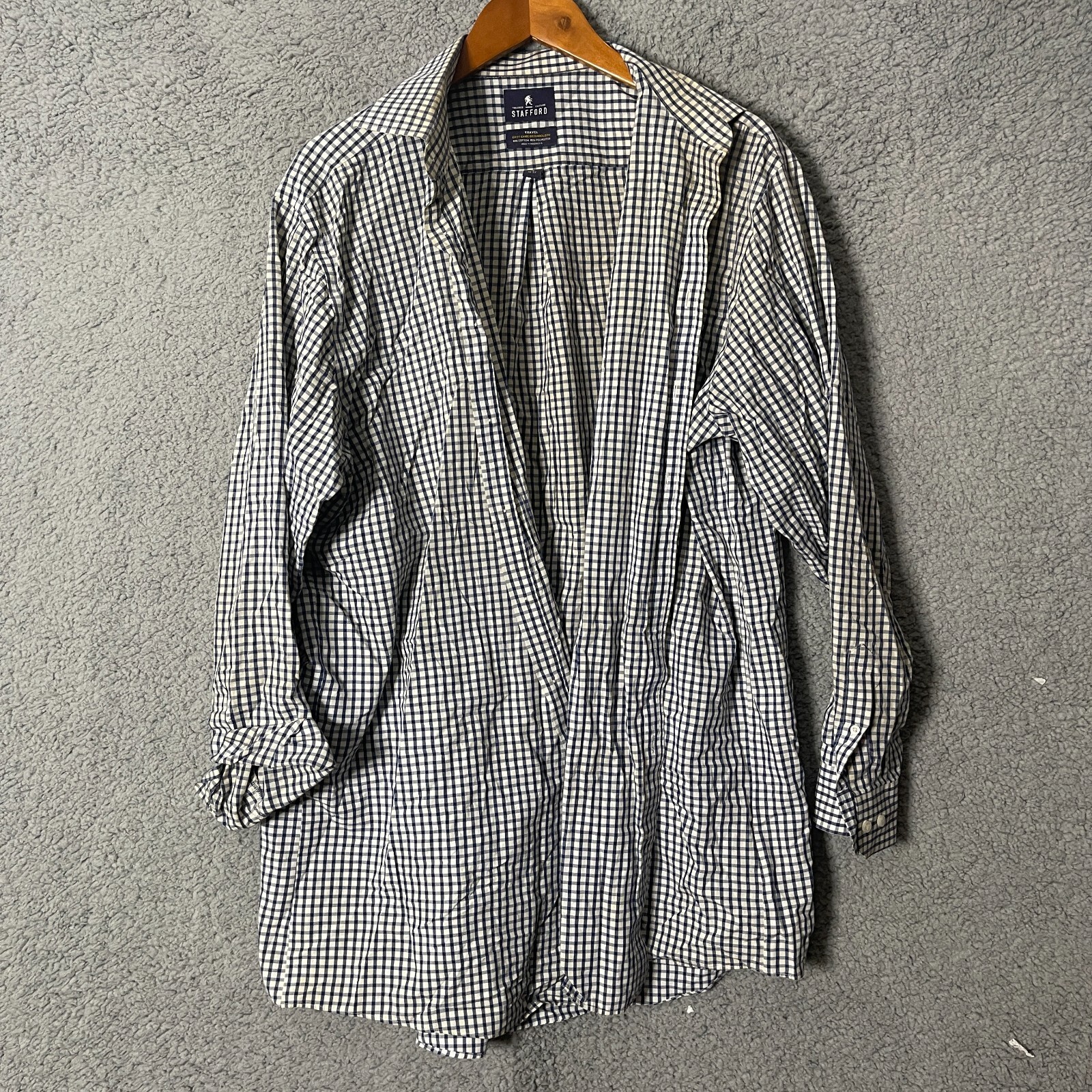 Stafford Travel Broadcloth Plaid Long Sleeve Button Up T-Shirt Size 18 gallery