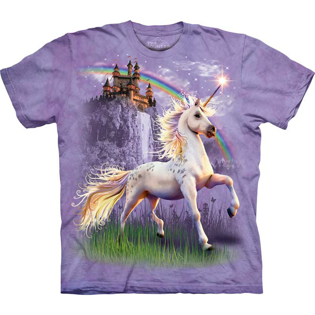 Unicorn Castle Purple Fantasy Rainbow Adult T-Shirt Mountain Horses Animal S-5X gallery
