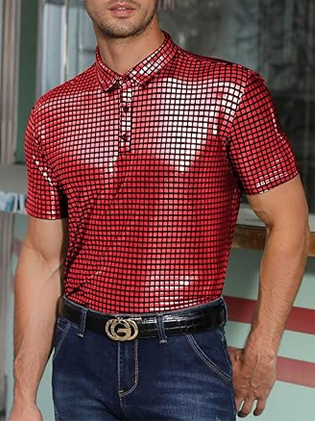 Mens Shirt Party Blouse Button Tops T-shirt Costume Stage Performance Festival gallery