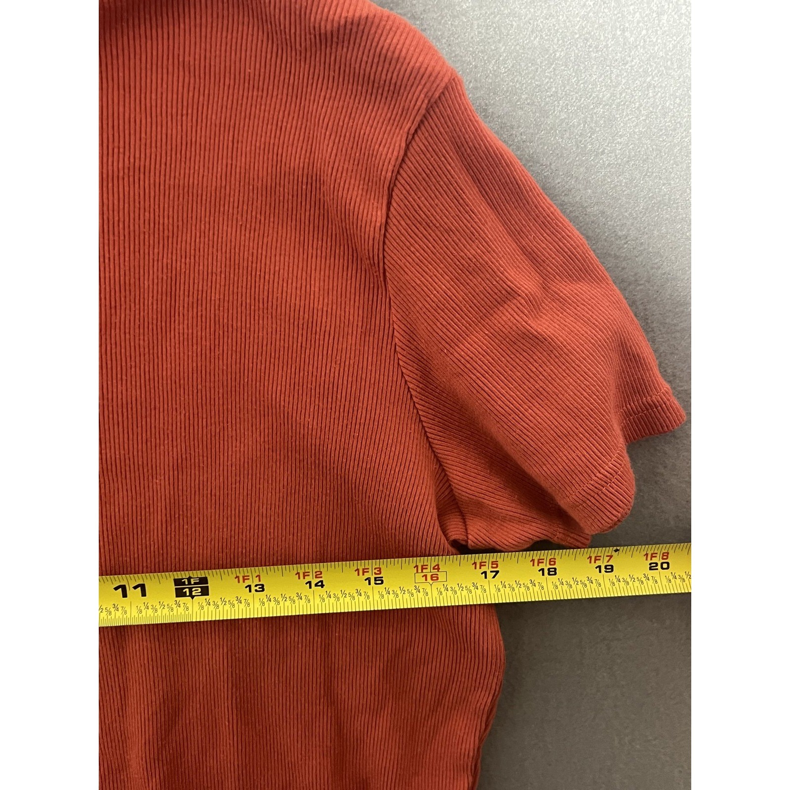 Woolrich Men's Ribbed Henley T-Shirt Size L Large Orange Short Sleeve Casual Top gallery