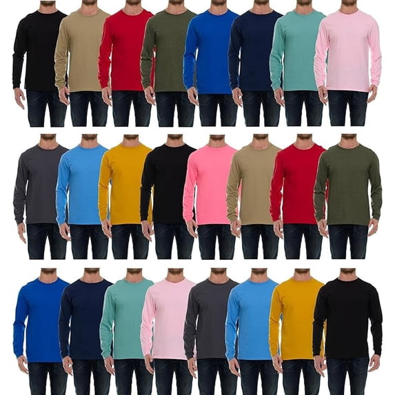 24 Pack Men’s Long Sleeve T-Shirts 2XL Dark Colors Cotton Blend Bulk Tees