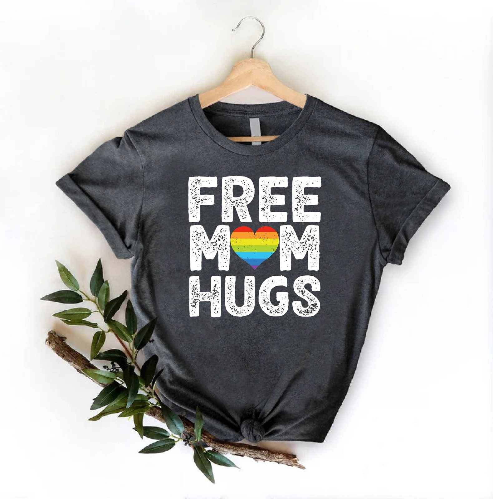 Free Mom Hugs Shirt Pride Mom Shirt LGBT Mom TShirt Rainbow Heart Pride Tee gallery