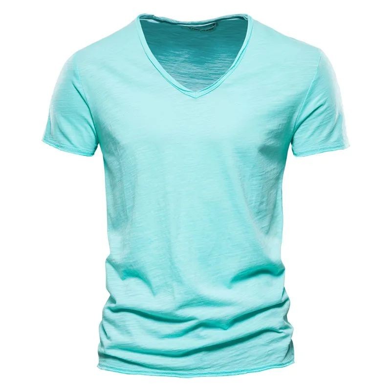 Men's 100% Cotton V-Neck T-Shirt Slim Fit Short Sleeve Tee gallery