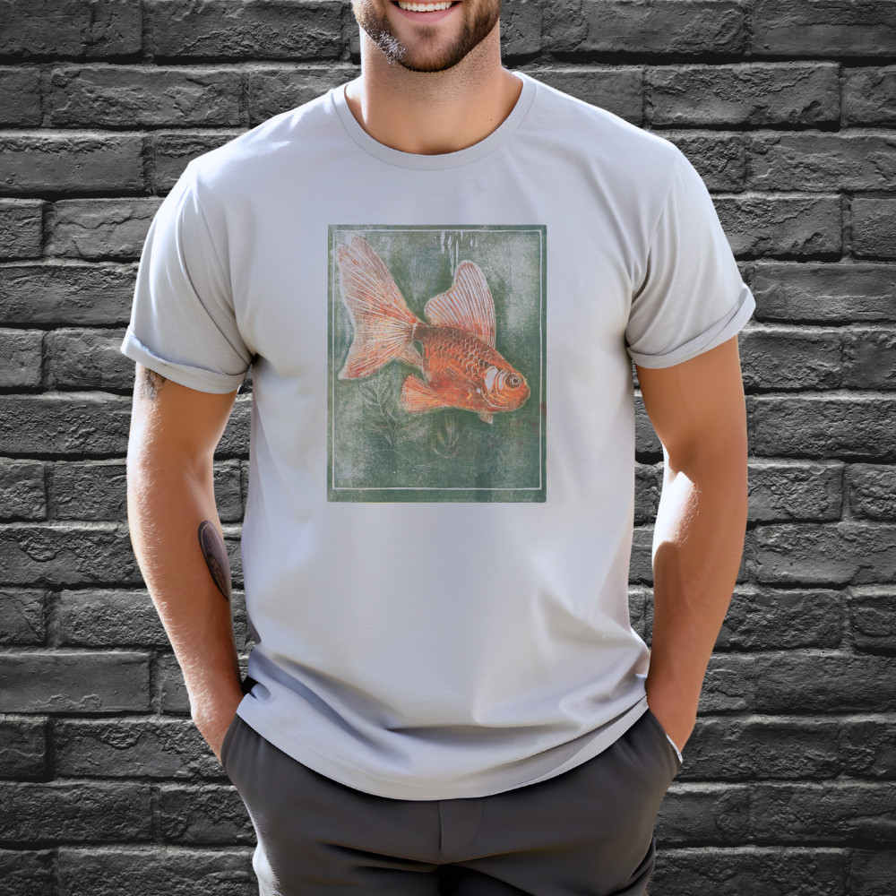 Vintage Fish Shirt Goldfish Water Artwork Tshirt Cotton Crewneck Gray gallery