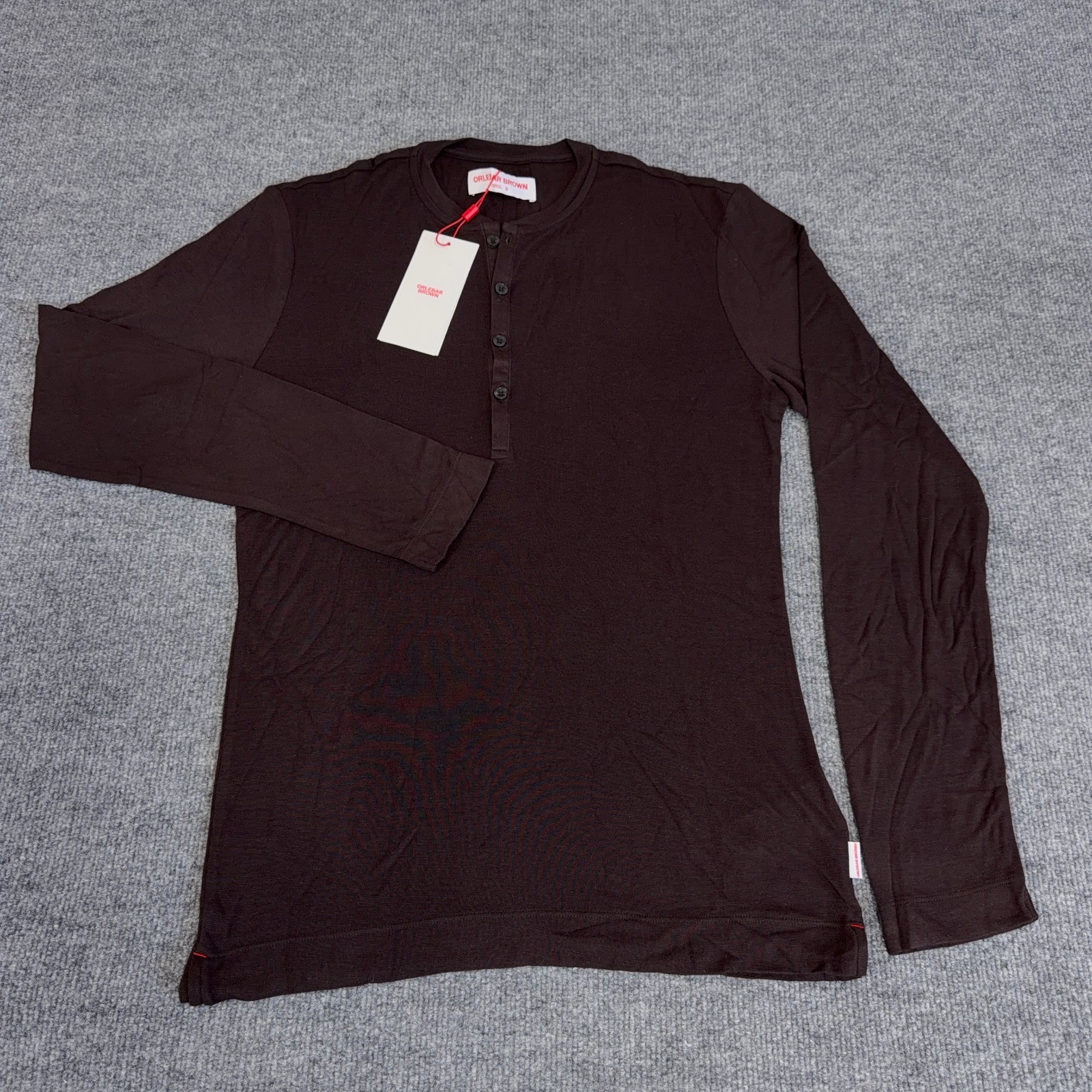 Orlebar Brown Shirt Men Small Truffle Brown Harrison Cashmere Henley T Tee NEW gallery