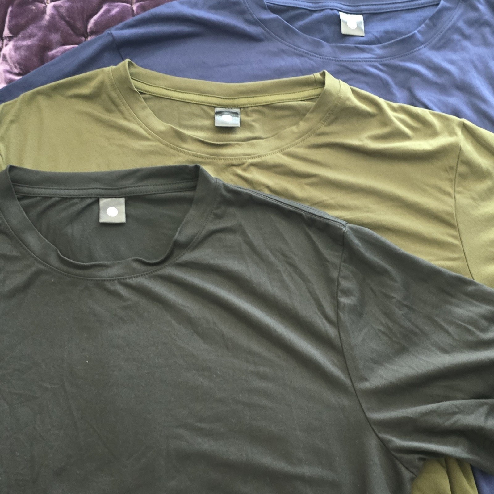 Men’s XXL Solid Cotton Crew Neck T-Shirts Black Olive Navy Blue Set of 3