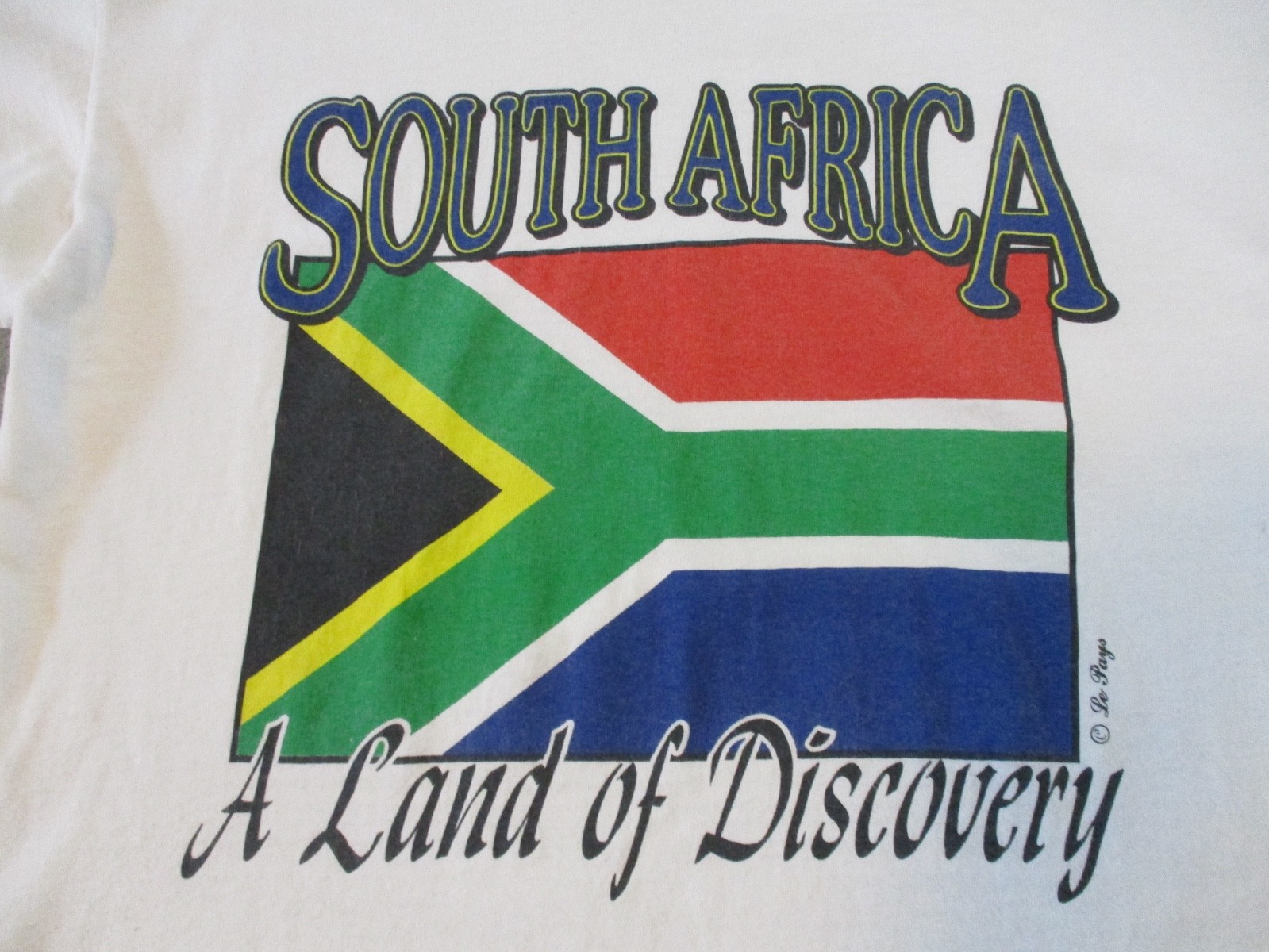 Vintage South Africa Shirt Mens Large White Red Green Flag Single Stitch USA gallery