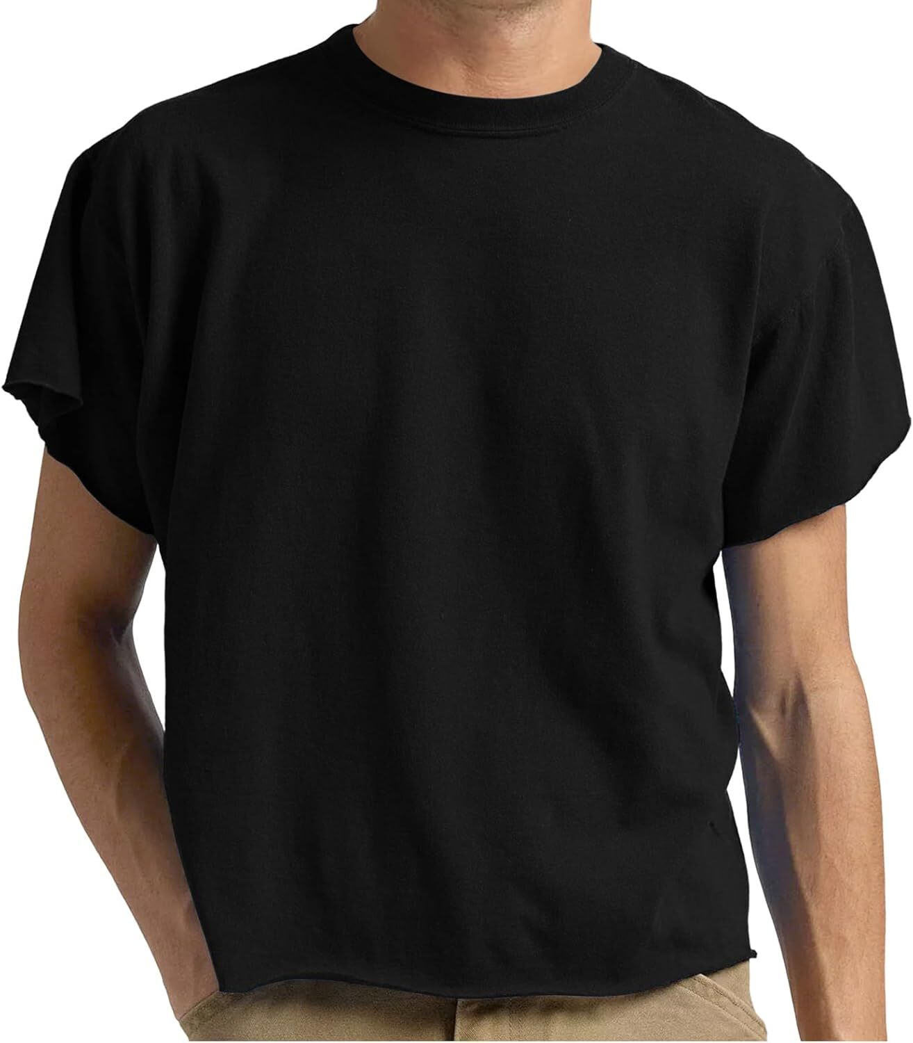 Men's Short Sleeve Boxy T-Shirt Cropped Raw Hem Casual Comfy Summer Top gallery