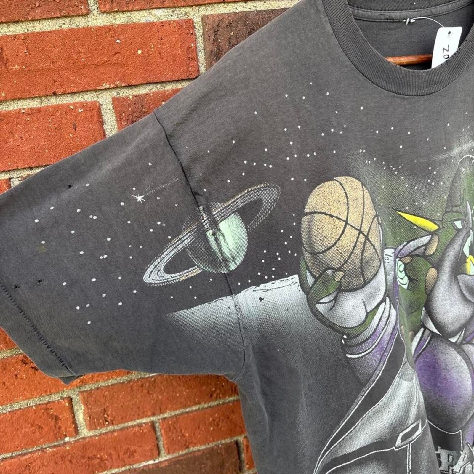Vintage 90s grail space jam swackhammer looney tunes aop shirt faded mens xl gallery