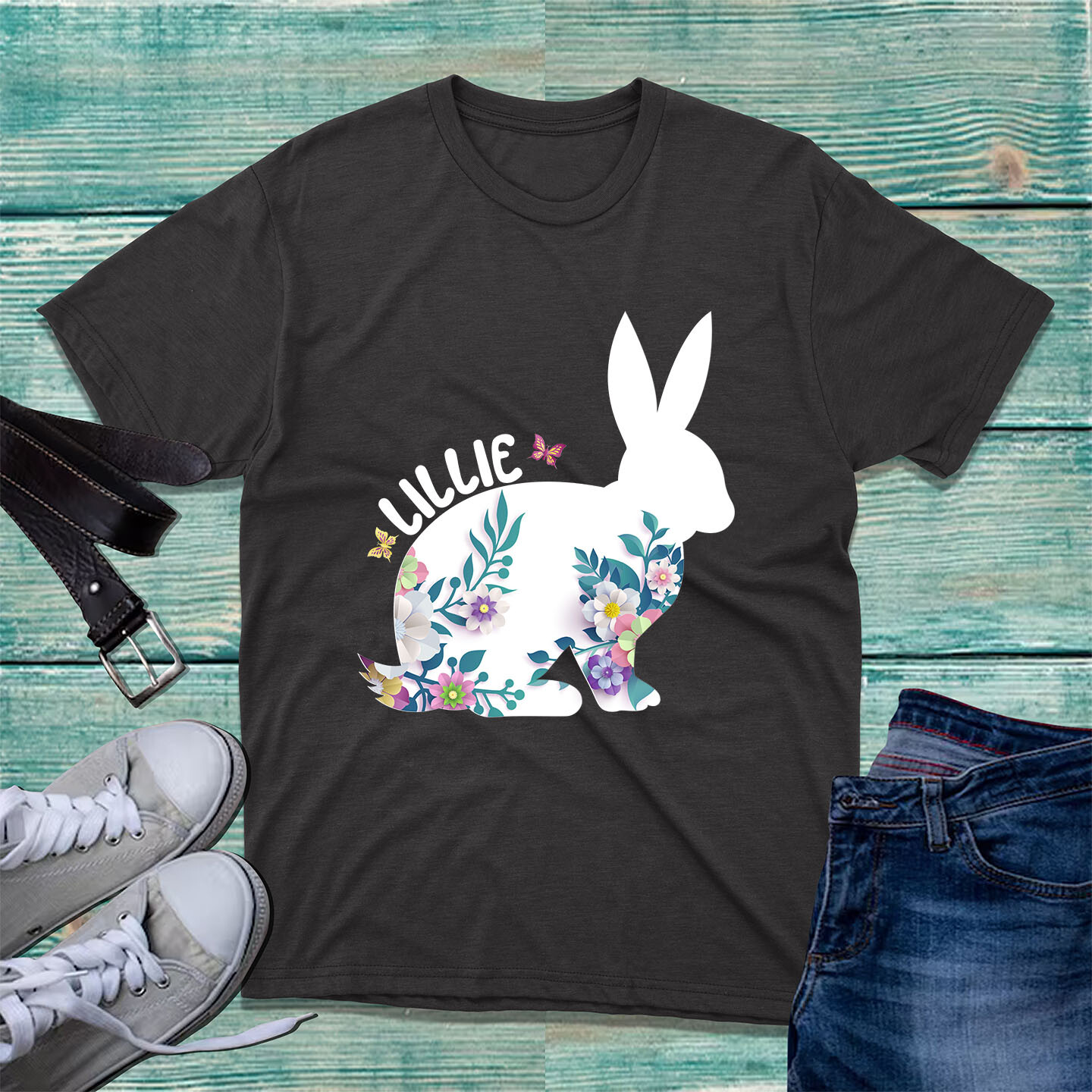 Personalised Floral Bunny T-Shirt Spring Easter Bunny Flowers Rabbit Gift Top