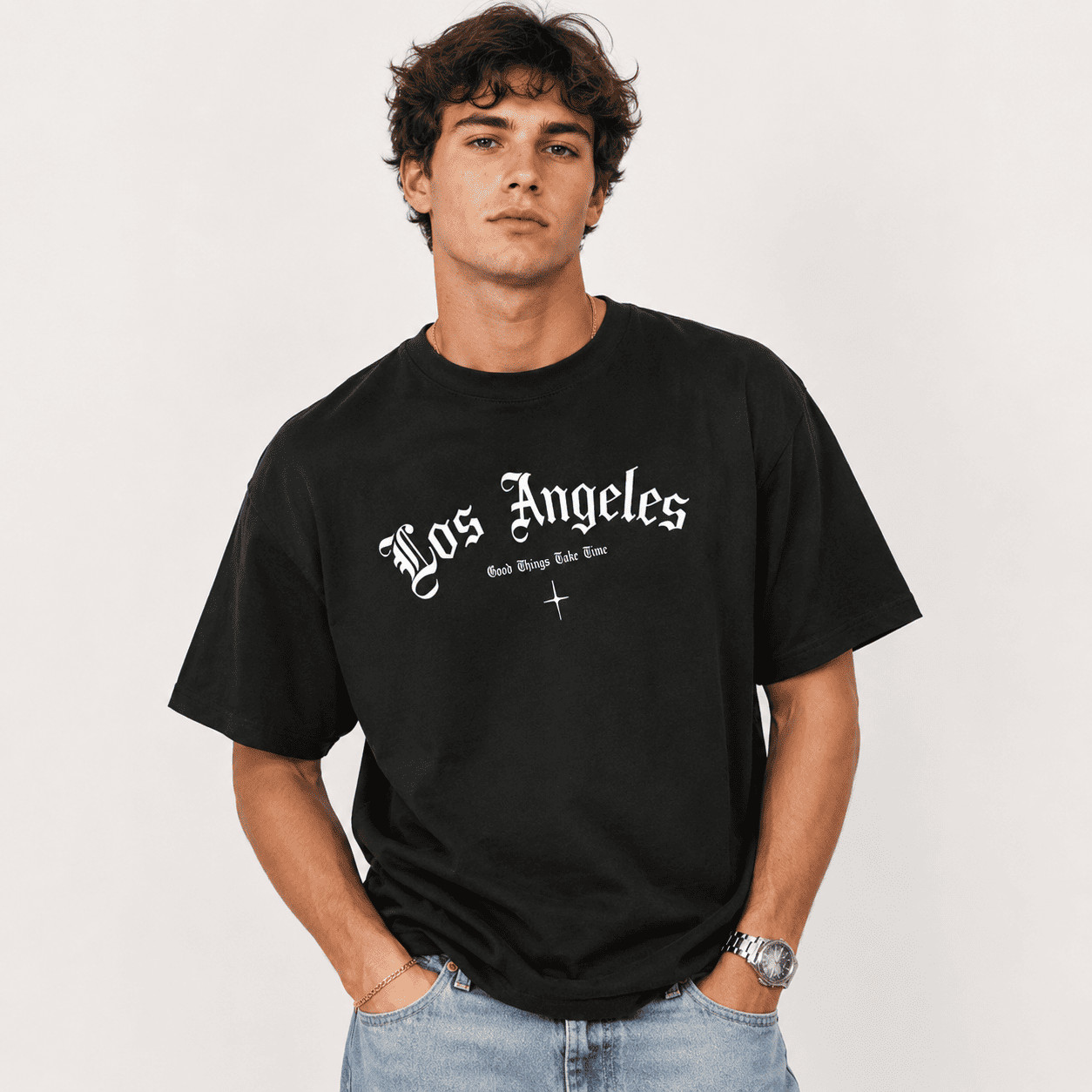 Los Angeles Gothic Letter T-Shirt Old English Streetwear Casual Tee gallery