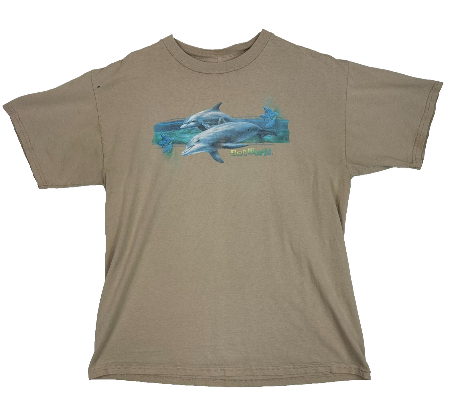 Seaworld T Shirt Men’s Large Dolphins Short Sleeve Crewneck Brown Tultex Cotton