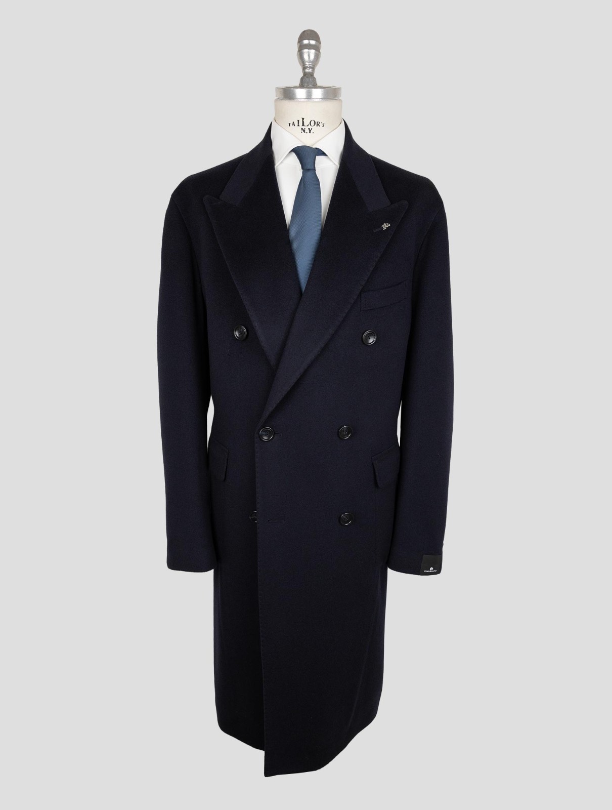 NEW TAGLIATORE BLUE CASHMERE DOUBLE BREASTED OVERCOAT US 46 – EU 56 TCE12