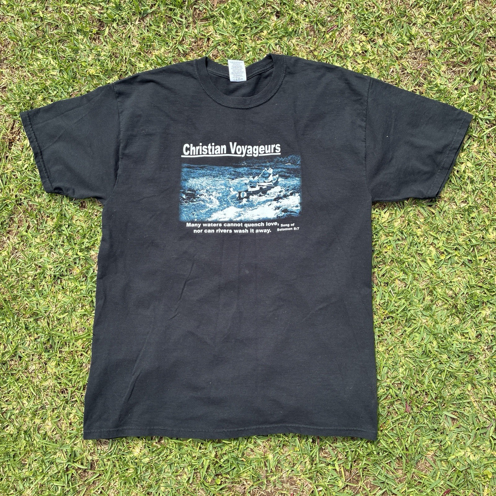 Vintage 90s Christian Voyagers Graphic Black Grunge Jesus Men Tshirt Large