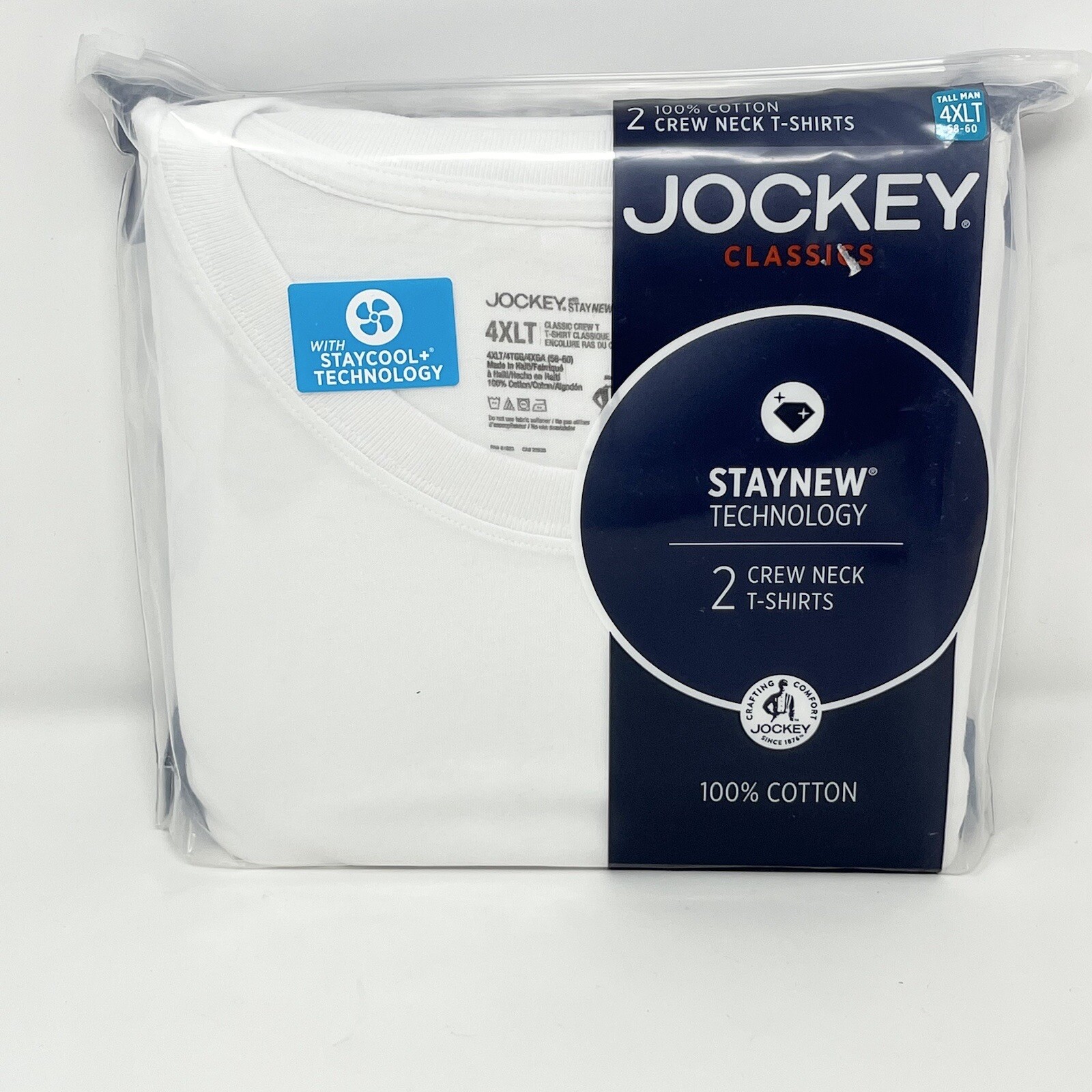 Jockey Classic Crew Neck T-Shirt – 2 Pack Sz 4XLT Classics Staynew Stay New Cool