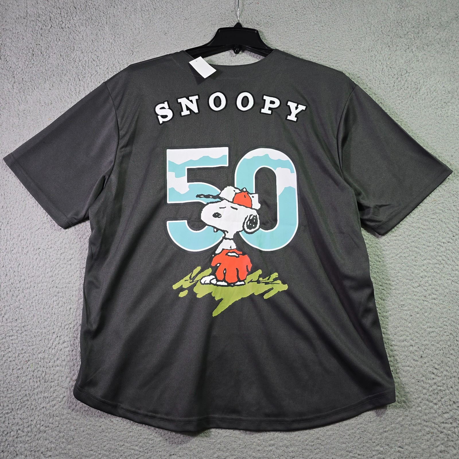 Peanuts® Snoopy Baseball Jersey shirt Mens XL Black Charlie Brown Button Up NWT gallery