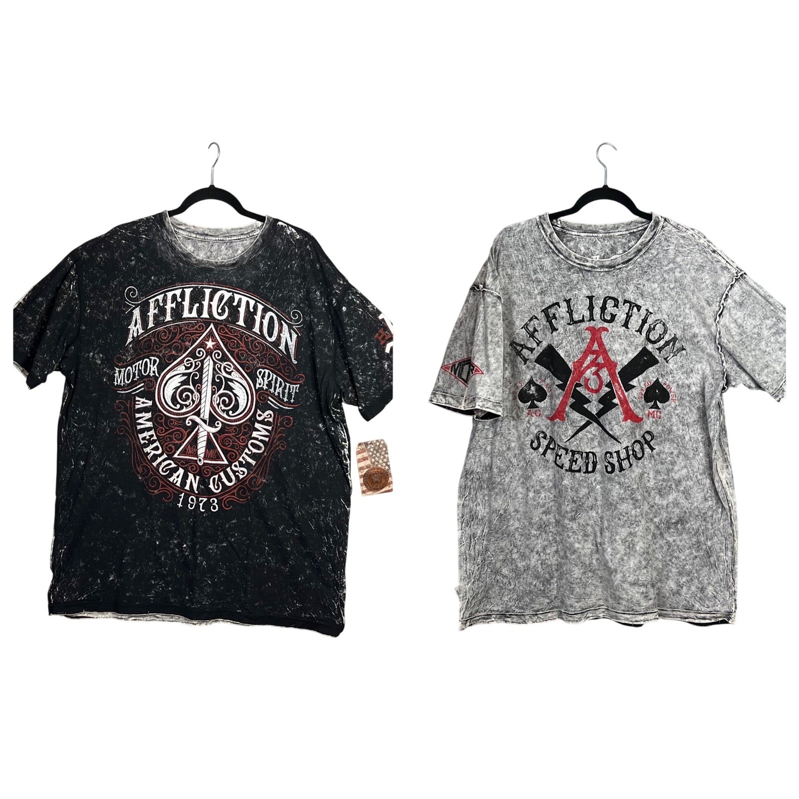 Affliction Reversible T Shirt Mens 3XL Distressed Y2K Gray Black Red Grunge NWT gallery