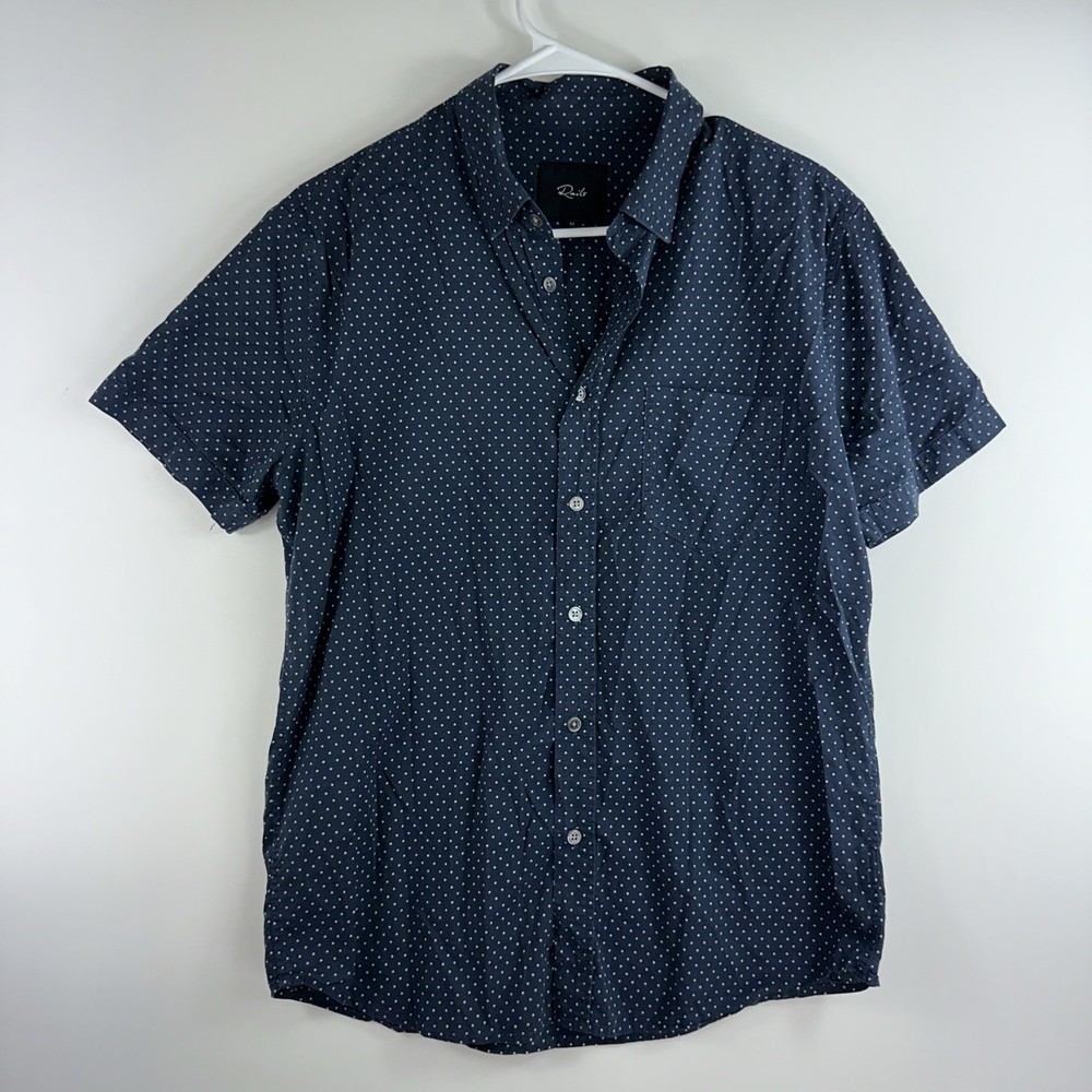 Rails Men’s Medium Lyocell Cotton Blend S/S Navy Pink PolkaDot Button Down Shirt