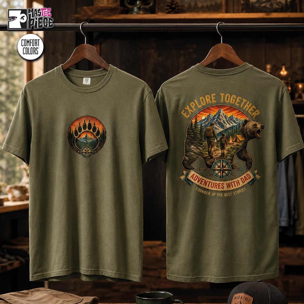 Father Hiking Tee Vintage Bear Camping, Retro Outdoors T-shirt