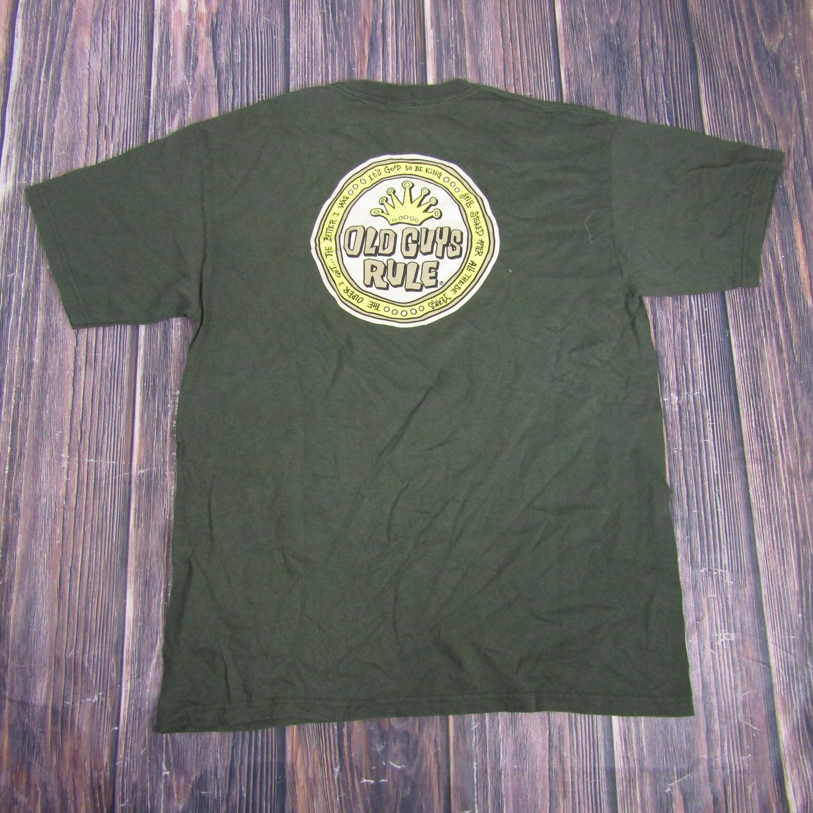 Old Guys Rule Shirt Mens Large Green It's Good To Be King Graphic Funny Dad Tee gallery