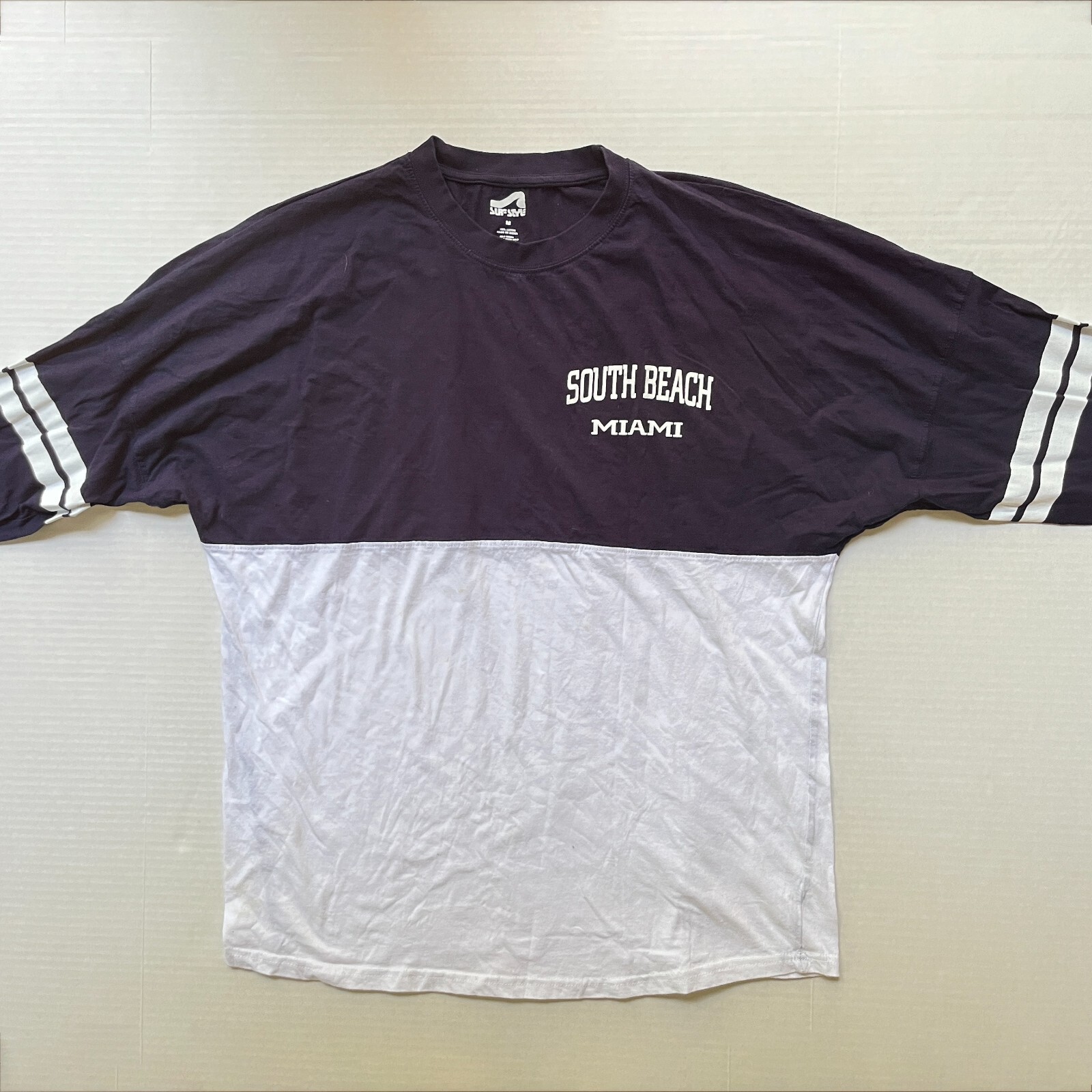 Surf Style MIAMI Shirt Florida Mens M Long Sleeve Navy White Back Spellout gallery