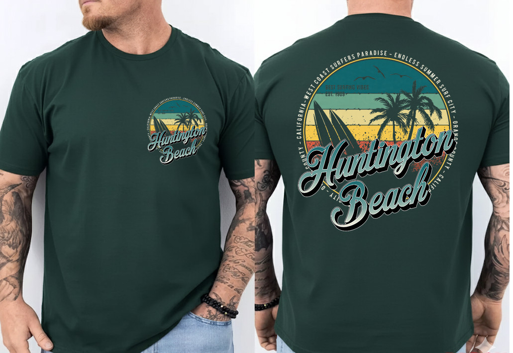 2 Sided Huntington Beach Surf City California Vintage Badge T-Shirt gallery
