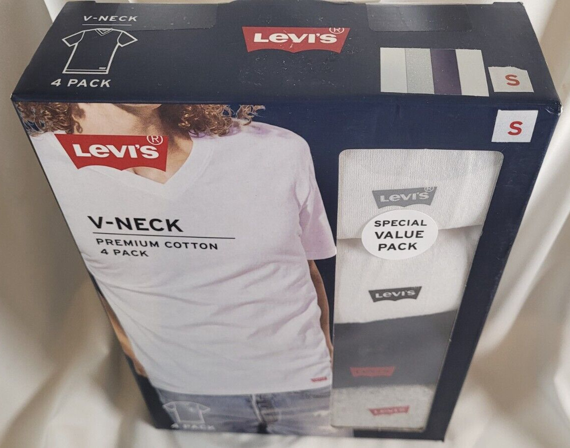 Levi's 4 Pk V-Neck T-Shirts S White Navy Gray Premium Cotton Levis FREE SHIPPING gallery