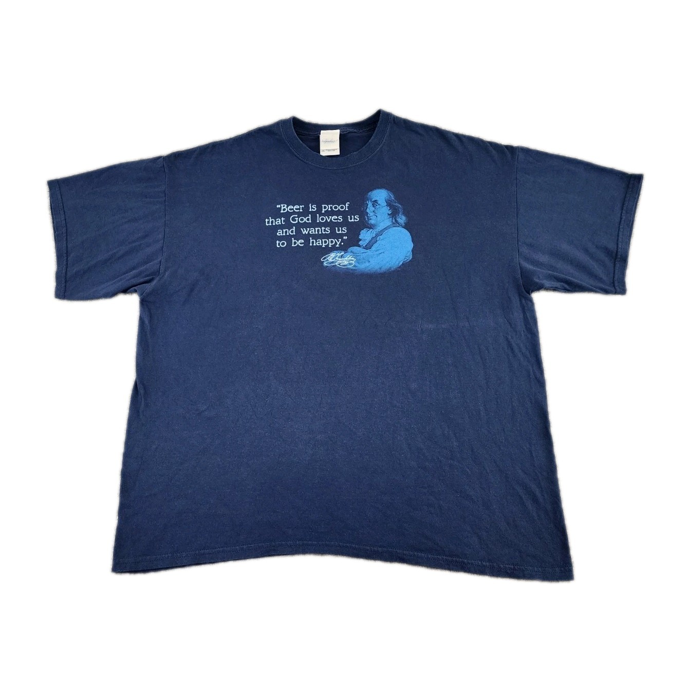 Ben Franklin Shirt Mens 2XL Beer Is Proof That God Loves Us And Wants Adult A59
