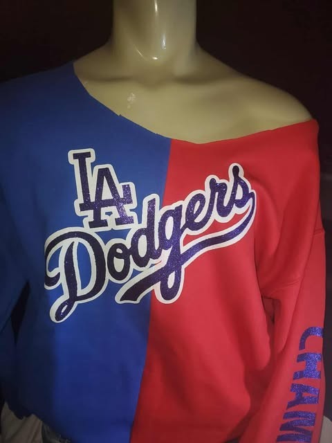 LA Dodgers Baseball World Series raw edge sweatshirt cold shoulder off shoulder gallery