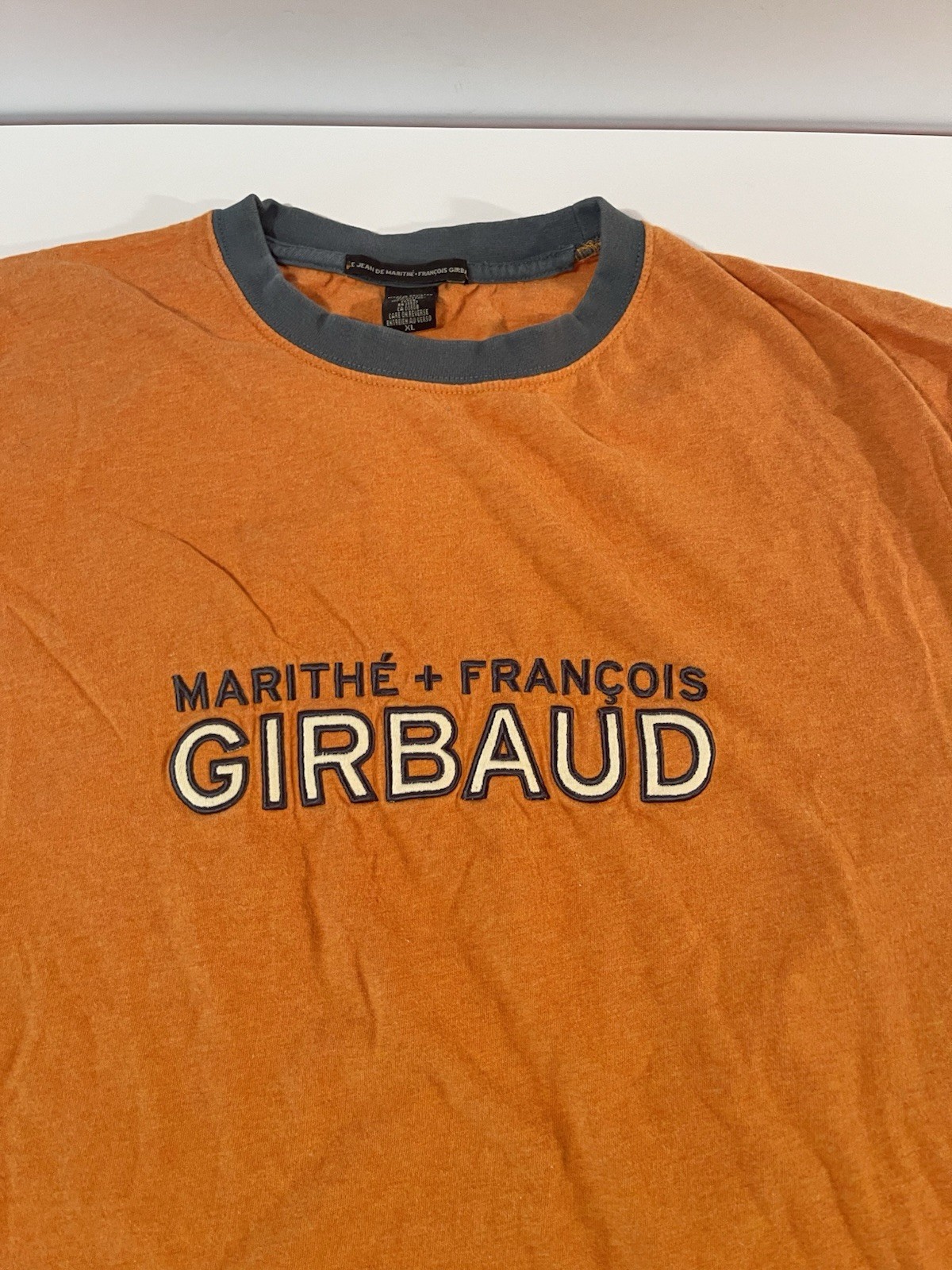 Vintage Marithe Francois Girbaud T Shirt Spellout EMBROIDERED ORANGE XL gallery