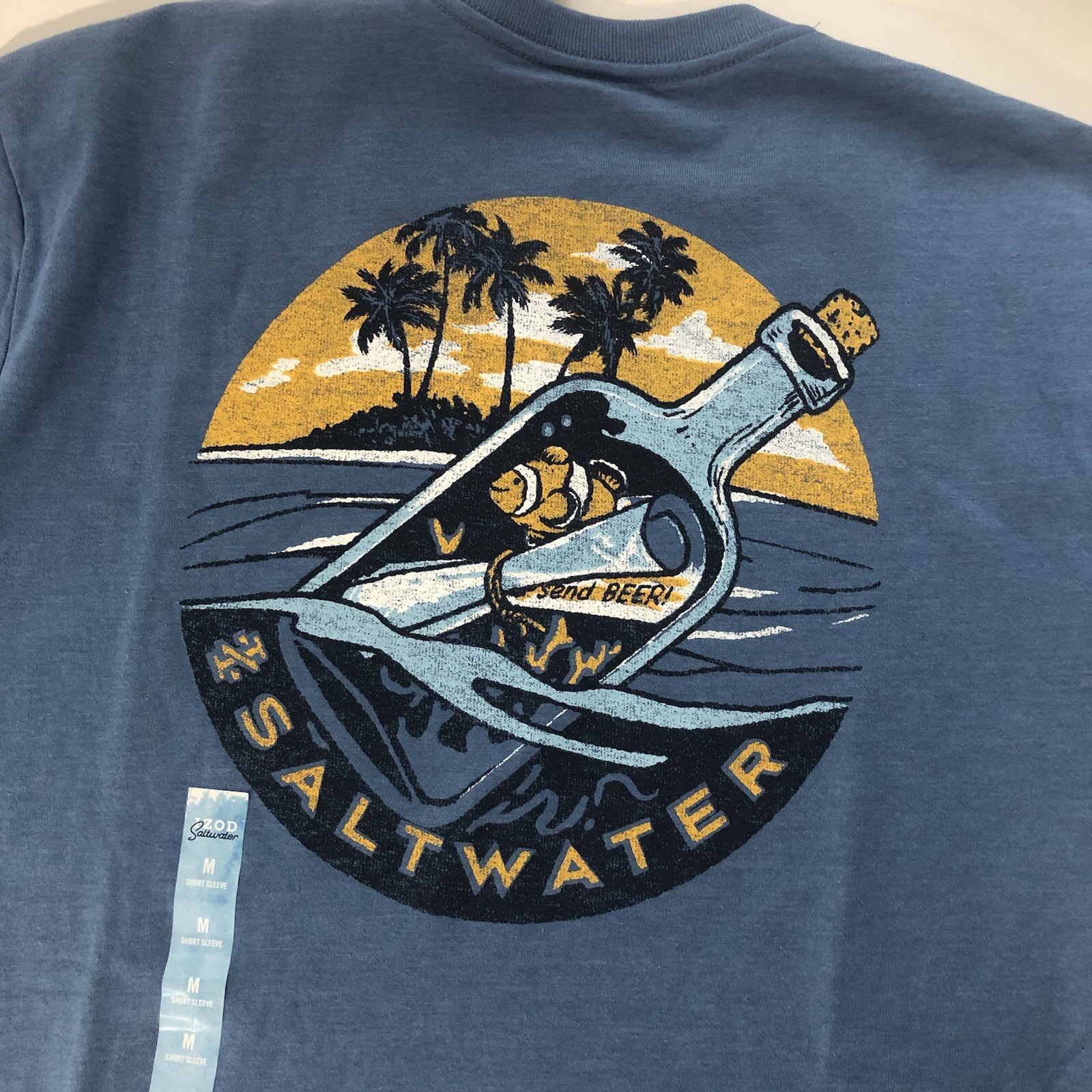 IZOD Saltwater T-Shirt Graphic Men’s Medium Blue Fisherman NWT Soft Wash Crew gallery