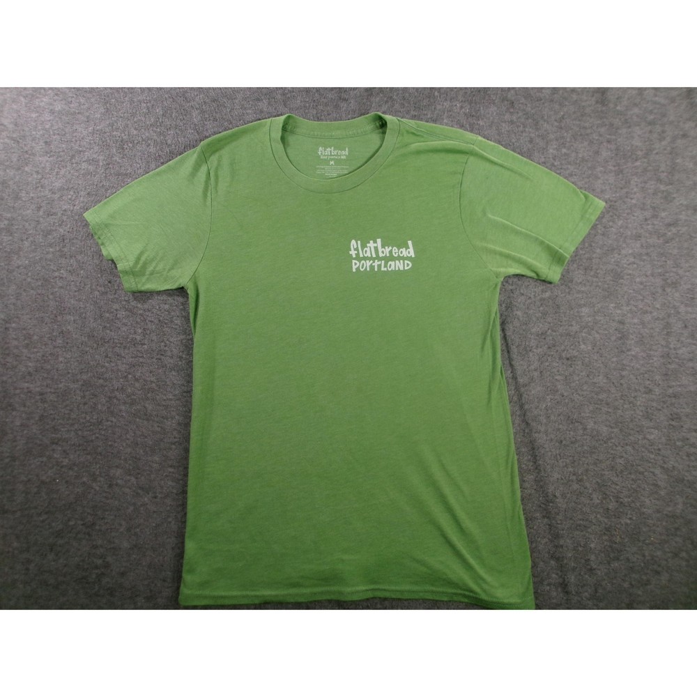 Flatbread Company Shirt Mens Medium Green Portland Maine Logo Sustainable