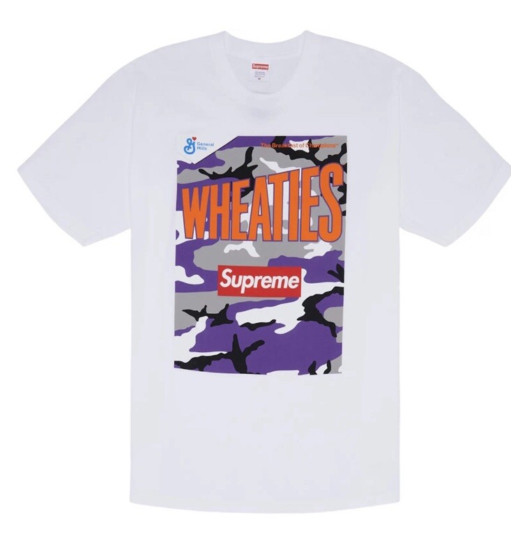 SUPREME Wheaties Box Logo Crew Neck T-Shirt Men’s Size Medium White