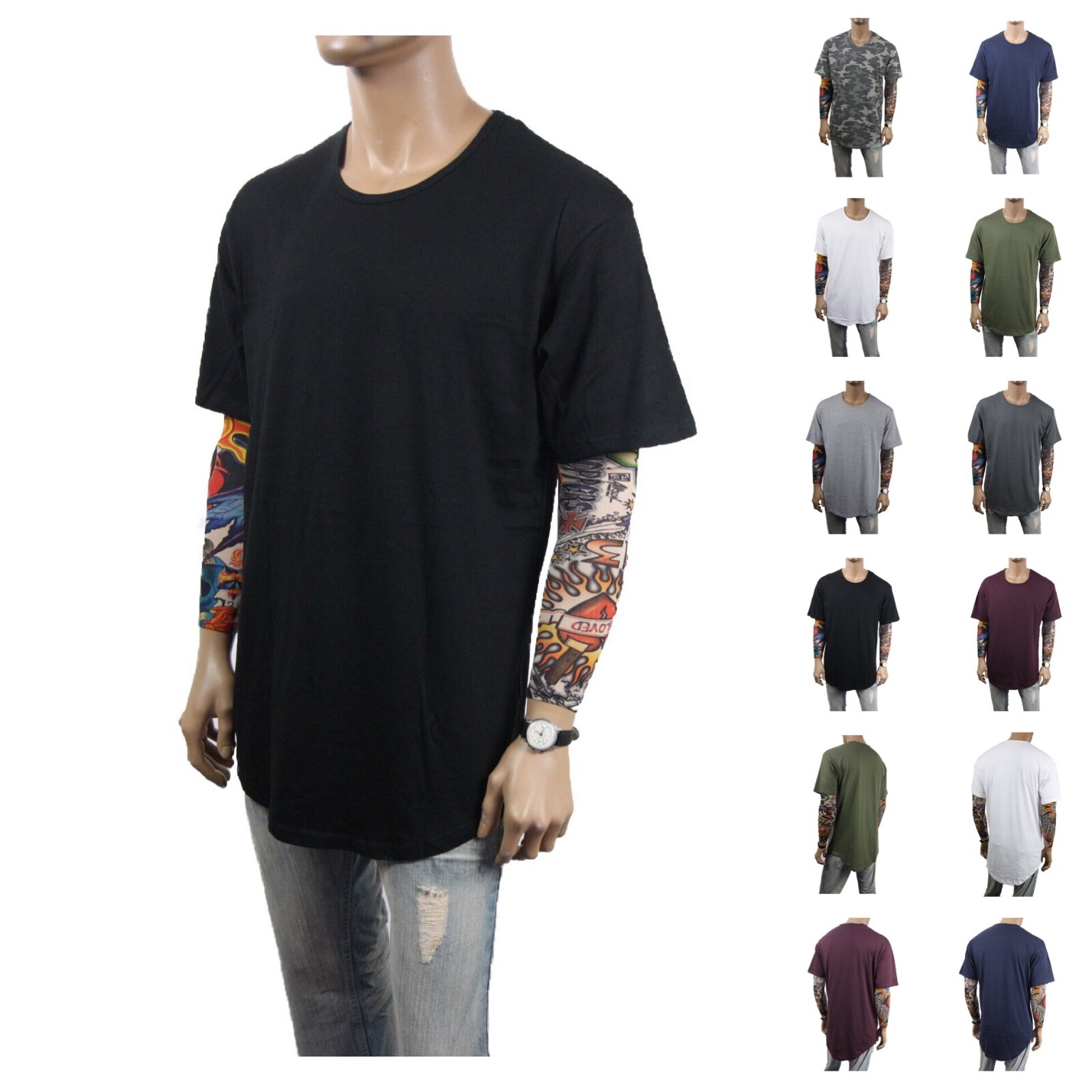 New Mens T-Shirt Long Extended Fashion Lightweight Tee Casual Hipster Crew Neck gallery