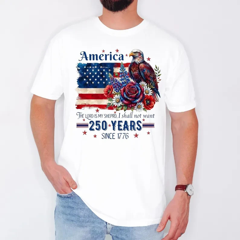 250 Years Shirt, Patriotic Eagle Floral Independence Day Tee gallery