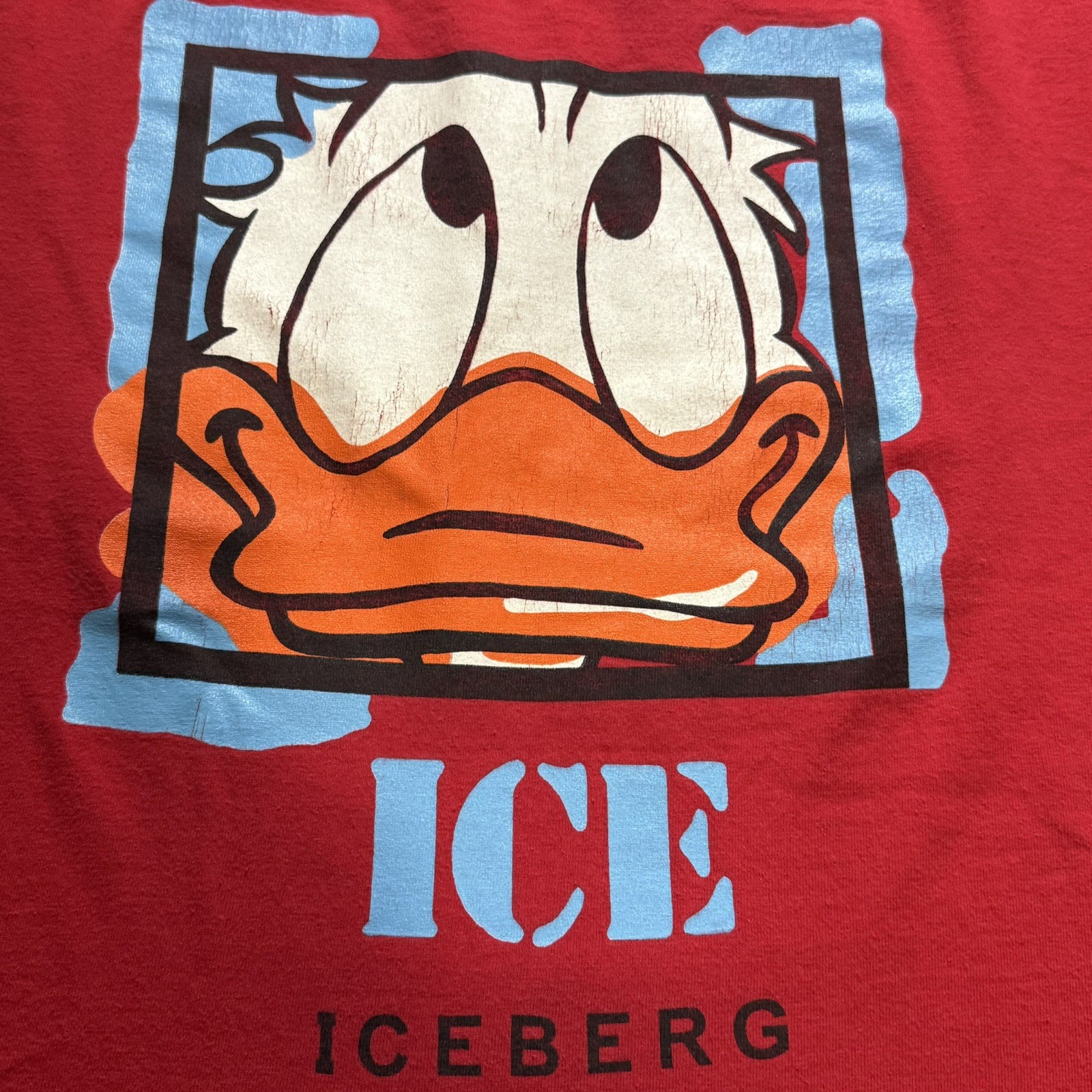 Vintage Iceberg Jeans Red Long Sleeve T Shirt Double Sided Donald Duck Rap RARE gallery