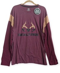 Realtree Burgundy Heather Graphic Shirt Mens XL Logo Crew Neck Long Sleeve NWT