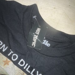 Funny Cat Meme Born To Dilly Dally Forced To Lock In T-Shirt medium M Hot Topic