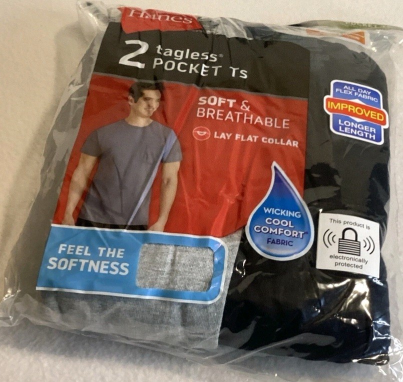 2 Hanes Pocket T-Shirts Men's Size Medium 38-40" Short Sleeve Black & Gray NEW gallery